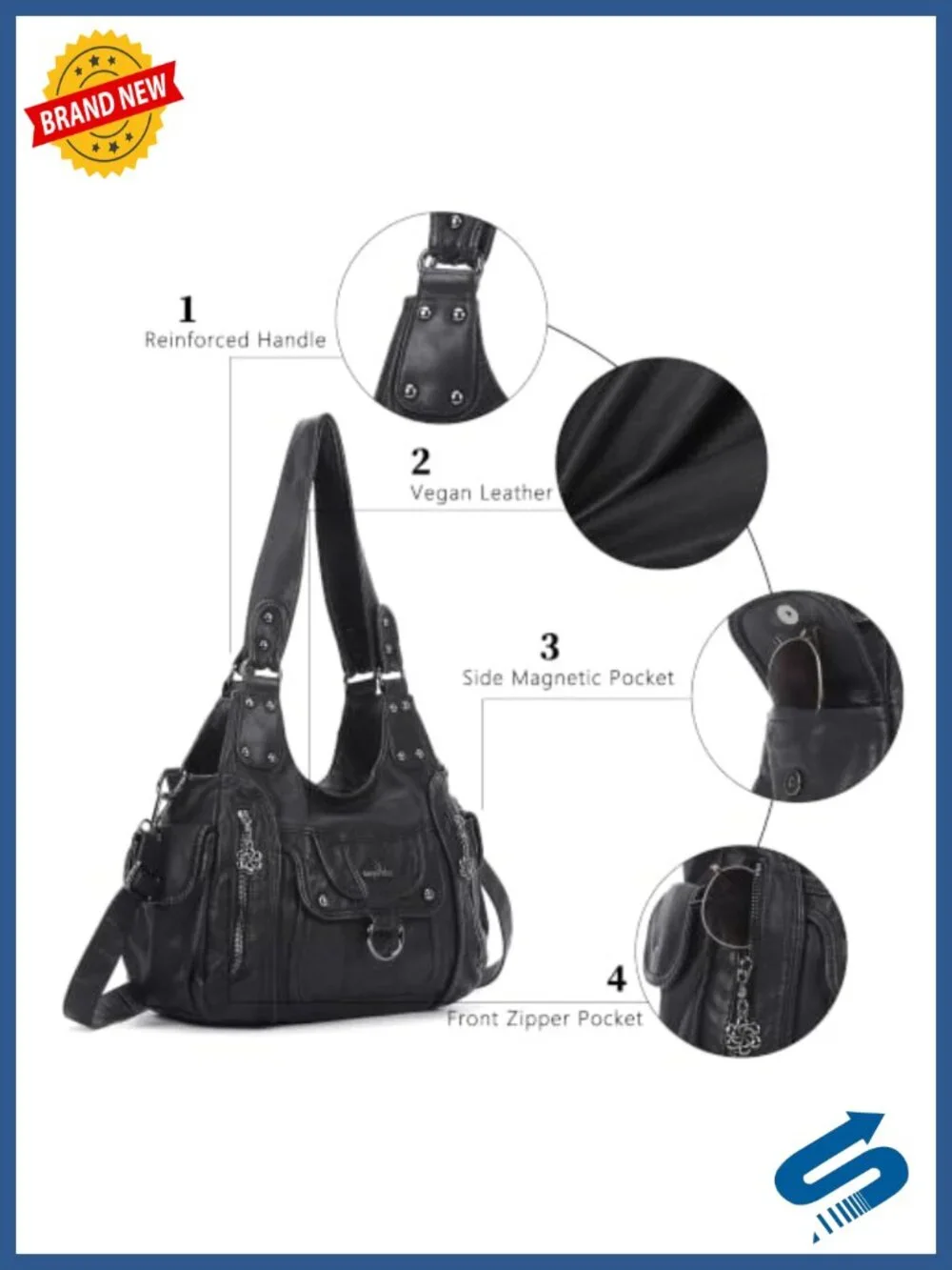 Vegan Leather Hobo Shoulder Bag with Adjustable Strap